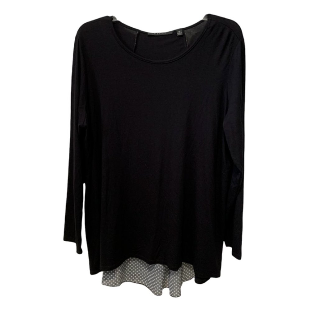 Cyrus Black Hi Low Tunic Top Black White Pokadot Back 1X